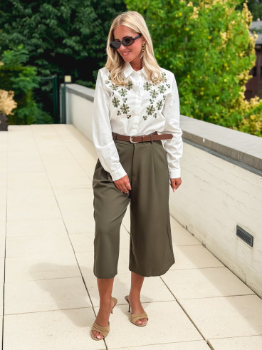Chemise brodée Eléane - Blanc/Vert