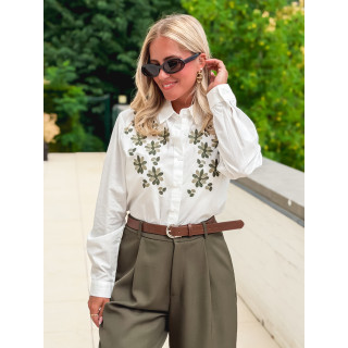 Chemise brodée Eléane - Blanc/Vert