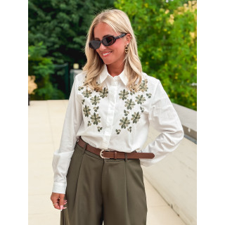 Chemise brodée Eléane - Blanc/Vert