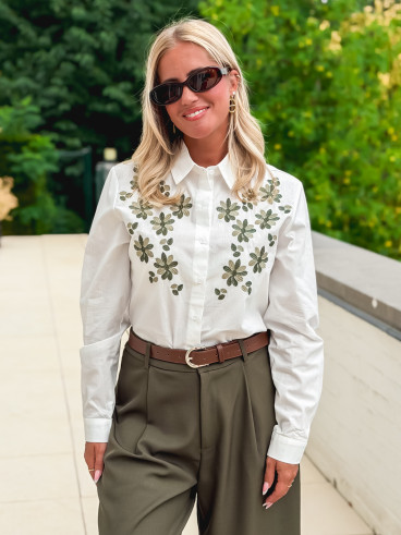 Chemise brodée Eléane - Blanc/Vert