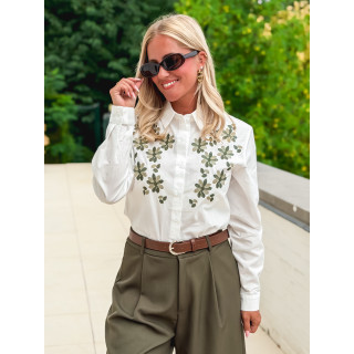 Chemise brodée Eléane - Blanc/Vert