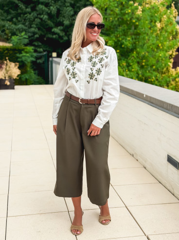 Chemise brodée Eléane - Blanc/Vert