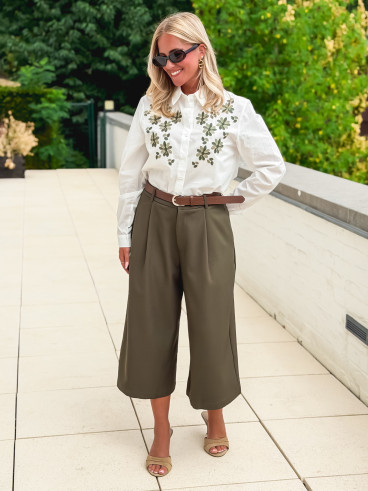 Chemise brodée Eléane - Blanc/Vert