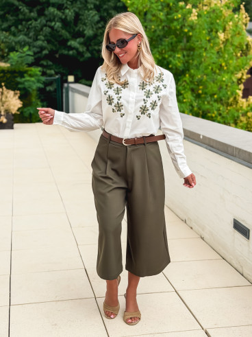 Chemise brodée Eléane - Blanc/Vert