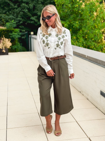 Chemise brodée Eléane - Blanc/Vert
