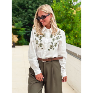 Chemise brodée Eléane - Blanc/Vert