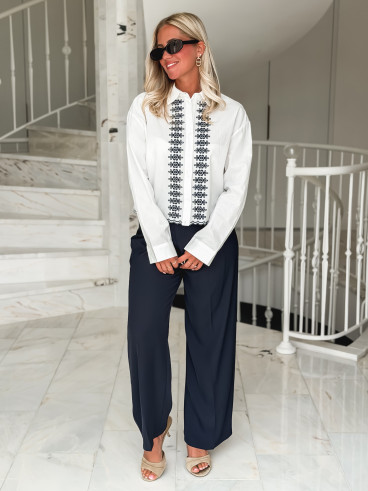 Crop chemise Brasélia - Blanc/Bleu marine
