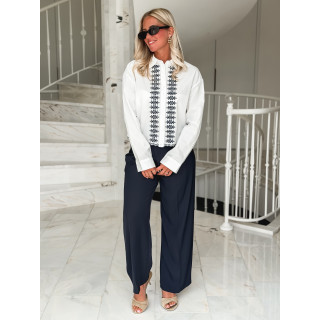 Crop chemise Brasélia - Blanc/Bleu marine