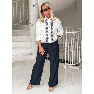 Crop chemise Brasélia - Blanc/Bleu marine