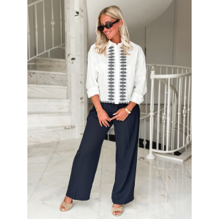 Crop chemise Brasélia - Blanc/Bleu marine