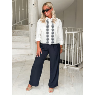 Crop chemise Brasélia - Blanc/Bleu marine