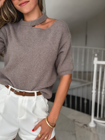 Pull à manches courtes Milla - Taupe Pull à manches courtes Milla - Taupe
