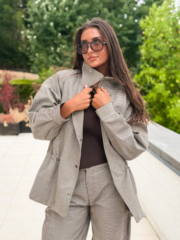 Veste à carreaux Yolande - Taupe