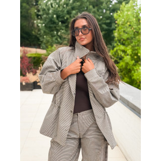 Veste à carreaux Yolande - Taupe