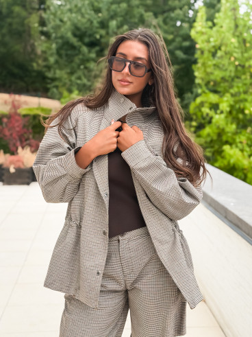 Veste à carreaux Yolande - Taupe