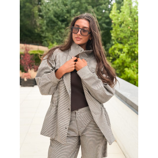 Veste à carreaux Yolande - Taupe