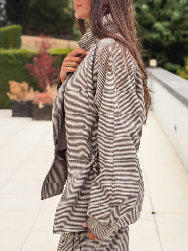 Veste à carreaux Yolande - Taupe