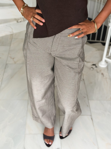 Pantalon à carreaux Yolande - Taupe Pantalon à carreaux Yolande - Taupe