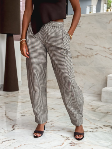 Pantalon à carreaux Yolande - Taupe