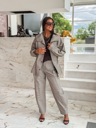 Veste à carreaux Yolande - Taupe