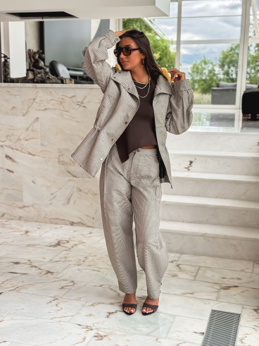 Veste à carreaux Yolande - Taupe