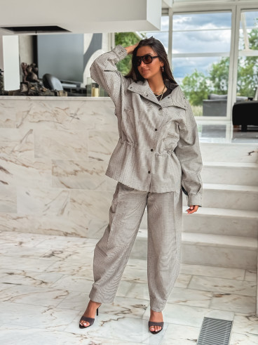 Veste à carreaux Yolande - Taupe