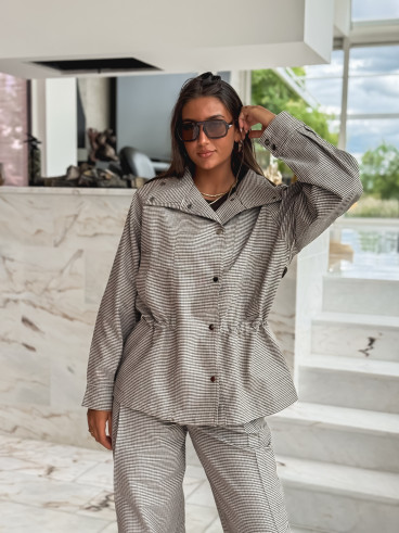 Veste à carreaux Yolande - Taupe