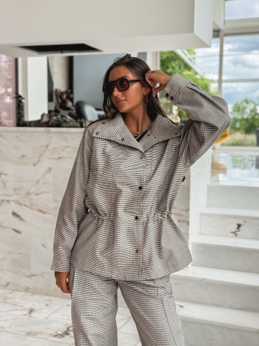 Veste à carreaux Yolande - Taupe
