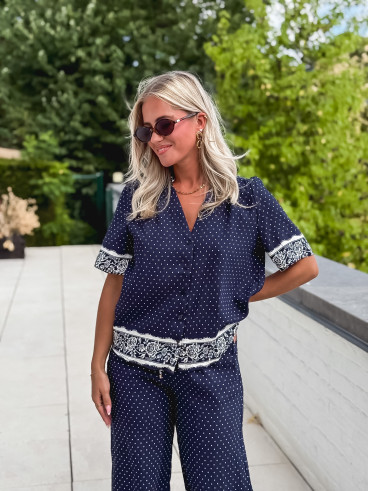 Blouse à pois Elodie - Bleu marine Blouse à pois Elodie - Bleu marine