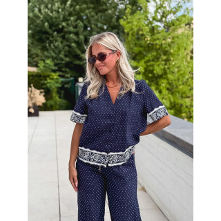 Blouse à pois Elodie - Bleu marine