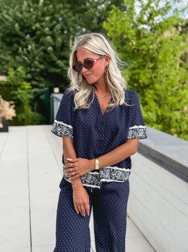 Blouse à pois Elodie - Bleu marine