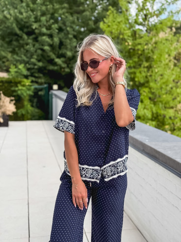 Blouse à pois Elodie - Bleu marine Blouse à pois Elodie - Bleu marine