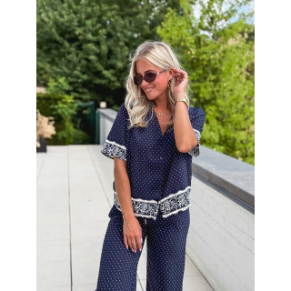 Blouse à pois Elodie - Bleu marine
