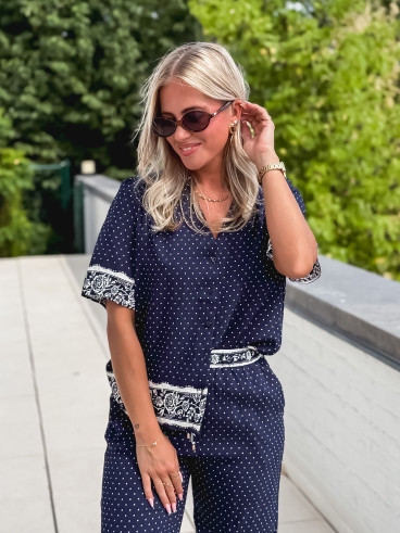 Blouse à pois Elodie - Bleu marine Blouse à pois Elodie - Bleu marine
