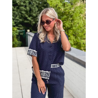 Blouse à pois Elodie - Bleu marine