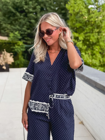 Blouse à pois Elodie - Bleu marine Blouse à pois Elodie - Bleu marine