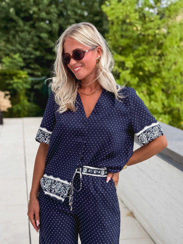 Blouse à pois Elodie - Bleu marine Blouse à pois Elodie - Bleu marine