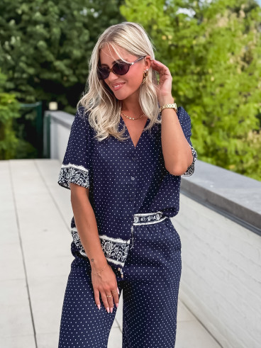 Blouse à pois Elodie - Bleu marine Blouse à pois Elodie - Bleu marine