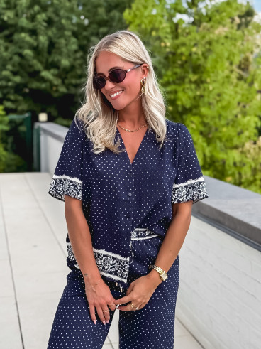 Blouse à pois Elodie - Bleu marine