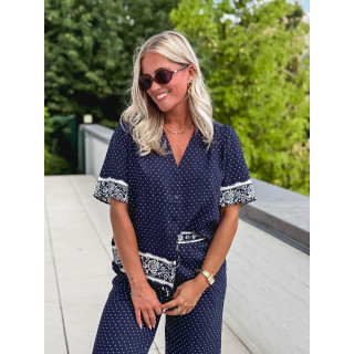 Blouse à pois Elodie - Bleu marine