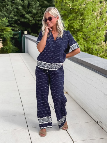 Pantalon à pois Elodie - Bleu marine