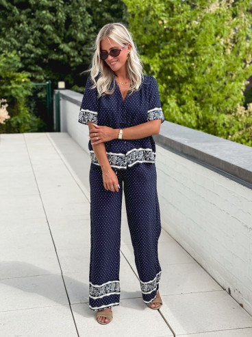 Pantalon à pois Elodie - Bleu marine