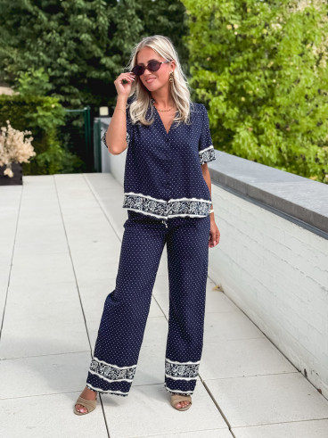 Pantalon à pois Elodie - Bleu marine
