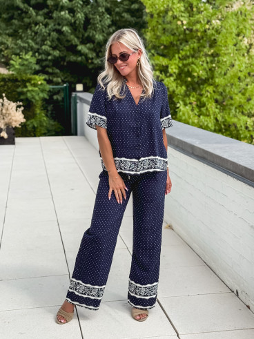 Pantalon à pois Elodie - Bleu marine