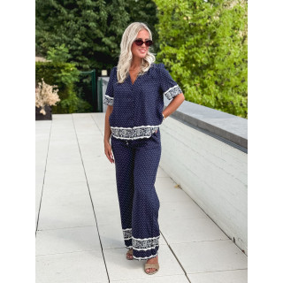 Pantalon à pois Elodie - Bleu marine