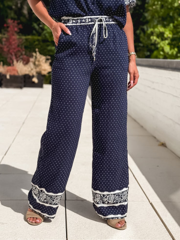 Pantalon à pois Elodie - Bleu marine