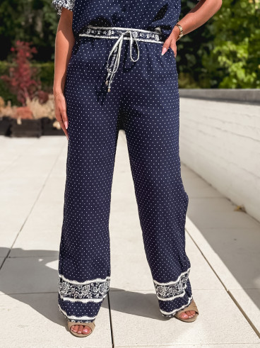 Pantalon à pois Elodie - Bleu marine