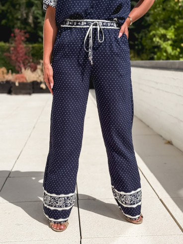 Pantalon à pois Elodie - Bleu marine