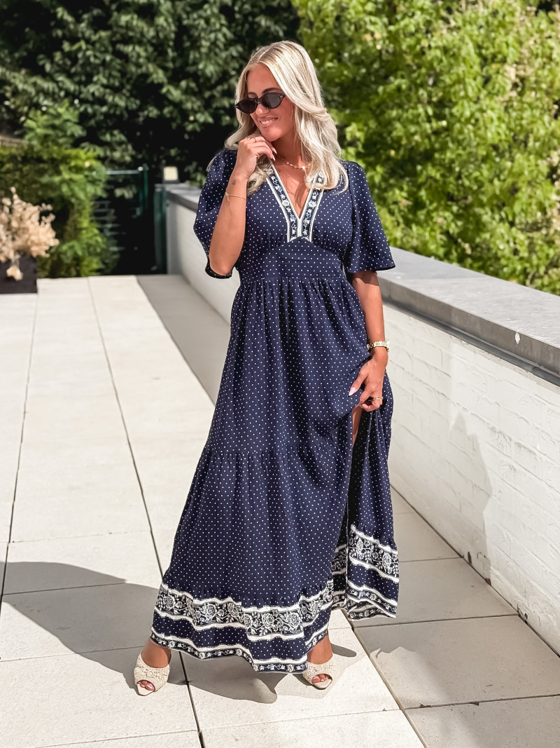 Robe longue à pois Elodie - Bleu marine Robe longue à pois Elodie - Bleu marine