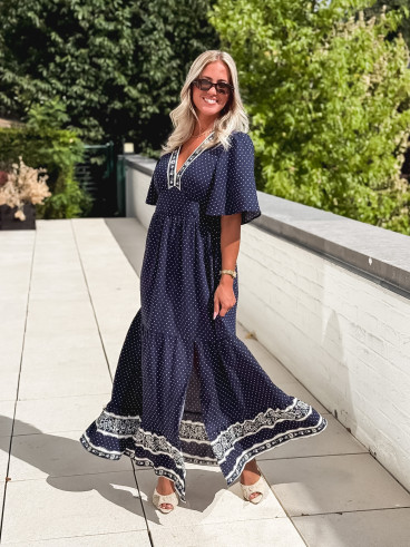 Robe longue à pois Elodie - Bleu marine Robe longue à pois Elodie - Bleu marine